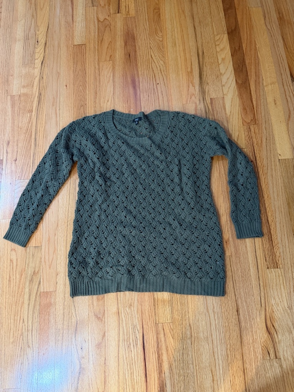 Very J Olive Openwork Crewneck Sweater